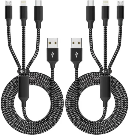 IDISON Multi Charging Cable(2Pack 4FT), 3 in 1 Charger Cable Nylon Braided