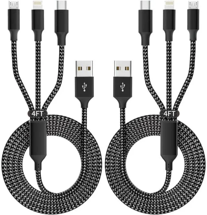 IDISON Multi Charging Cable(2Pack 4FT), 3 in 1 Charger Cable Nylon Braided