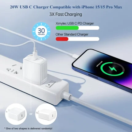 20W USB C Fast Charger Compatible with iPhone 15/15 Plus/ 15 Pro/ 15 Pro Max/iPad Pro/Samsung, 2Pack PD Type C Charger Blocks with 6FT USB C to C Cable