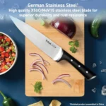 T-fal Ice Force German Stainless Steel Kitchen Knife Set and Wood Block 8 Piece, Long Lasting Sharpness, High Cutting Precision, Superior Durability, Ultra Sharp Blades, Cookware Kitchen Gadget Black