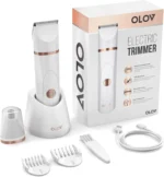 OLOV Bikini Trimmer Women - Wet/Dry Body Shaver Groomer, Replaceable Ceramic Blade Heads, USB Recharge Dock & Nosetrimmer Head Heads, Waterproof Male Hygiene Razor, White