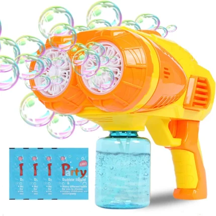 Bubble Gun, Bubble Machine for Toddlers with 4 Pack Refill Solution, 16 Holes Bubble Maker Blower, Automatic Bubble Gun for Kids, Outdoor Toy, Summer, Wedding, Easter, Party