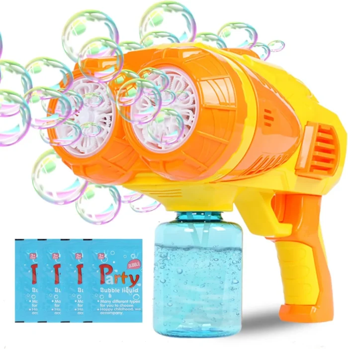 Bubble Gun, Bubble Machine for Toddlers with 4 Pack Refill Solution, 16 Holes Bubble Maker Blower, Automatic Bubble Gun for Kids, Outdoor Toy, Summer, Wedding, Easter, Party