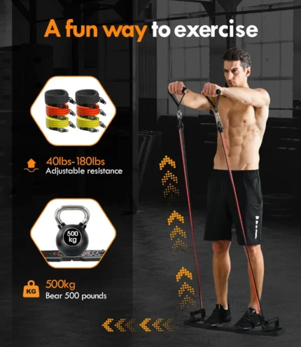 Push Up Board,Home Gym,Portable Exercise Equipment,Pilates Bar & 20 Fitness Accessories with Resistance Bands & Ab Roller Wheel,Full Body Workout at Home.