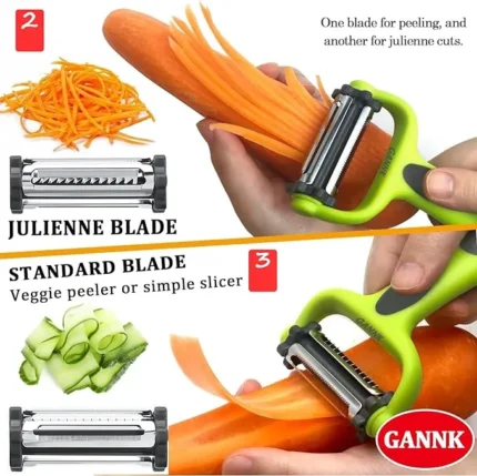 Potato Apple Vegetable Peelers for Kitchen, I and Y Peelers for Fruit Veggie Potatoes Carrot Cucumber, 3 in 1 Blade Spin Design With Julienne Function