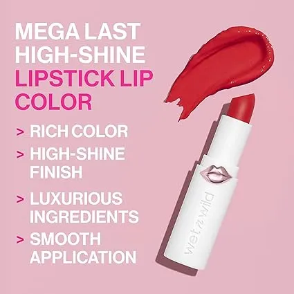 wet n wild Mega Last High-Shine Lipstick Lip Color, Infused with Seed Oils For a Nourishing High-Shine,Buildable & Blendable Creamy Color,Cruelty-Free & Vegan - Peach Please