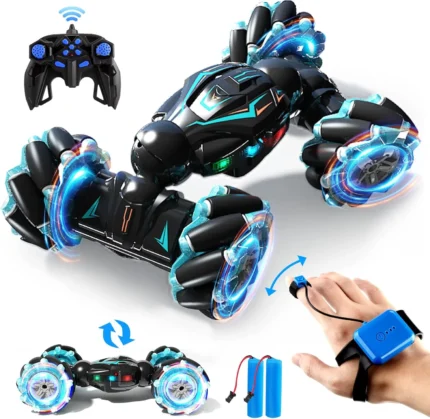 RC Stunt Car, 2.4GHz 4WD Remote Control Gesture Sensor Toy Cars, Double Sided Rotating Off Road Vehicle 360° Flips with Lights Music, Toy Cars for Boys & Girls Birthday