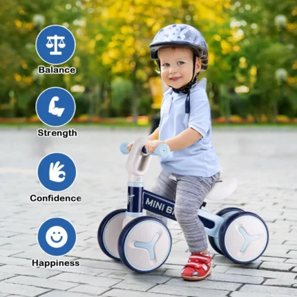 Baby Balance Bike for 1 Year Old Boys Girls, 12-36 Months Riding Toys Toddler Bike with Adjustable Seat, No Pedal Infant 4 Wheels Bicycle, Baby's First Bike First Birthday Gift Christmas