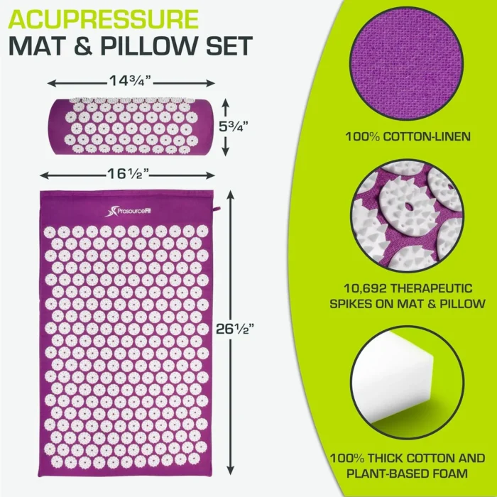 ProsourceFit Acupressure Mat and Pillow Set for Back/Neck Pain Relief and Muscle Relaxation