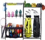 LUGO Garage Sports Equipment Organizer with Baskets and Hooks, Indoor/Outdoor Golf Bag Stand with Bins and Baskets, Ball Holder and Rack, for Home, Garage, Kids Toys, Sports Gear