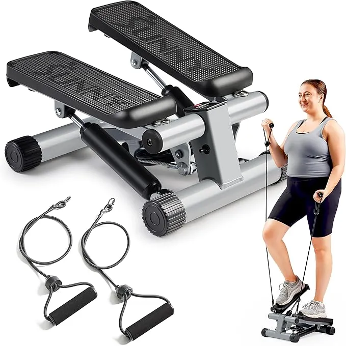 Sunny Health & Fitness Mini Steppers for Exercise at Home, Stair Step Workout Machine with Resistance Bands, Full Body Cardio Equipment, Optional Smart Stepper with SunnyFit App Connection