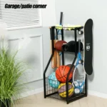 YueTong Sports Equipment Organizer for Garage Organization,Ball Storage With Basketball Holder and Ball Cart Rack,Outdoor Toy Storage with Bin for Nerf Gun,Football,Volleyball Stuf,Gym Accessories