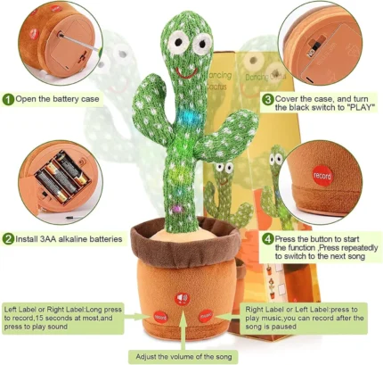 Emoin Dancing Cactus Baby Toys, Talking Cactus Toys Repeats What You Say Baby Boy Toys, Dancing Cactus Mimicking Toy with LED English Sing Talking 15 Second Voice Recorder